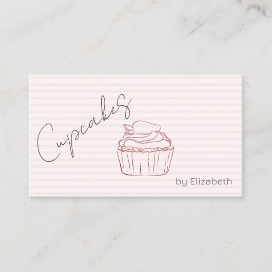 Chic Glitter Cupcake Aardbei Gestreept Visitekaartje (Voorkant)