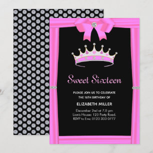 Chic Glitter Diamond Crown Sweet Sixteen Kaart