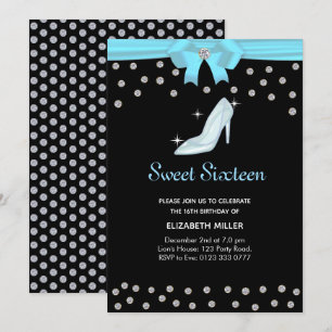 Chic Glitter Diamonds Sweet Sixteen op Black Kaart