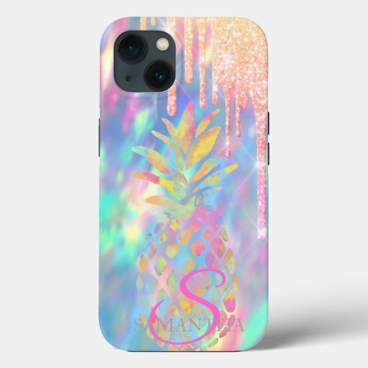 Chic Glitter Drift Pineappel Holographic Case-Mate iPhone Case (Achterkant)