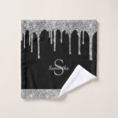 Chic Glitter Drift Sparkle Silver Black Monogram Bad Handdoek (Wasdoekje)