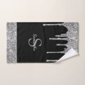 Chic Glitter Drift Sparkle Silver Black Monogram Bad Handdoek (Handdoek)