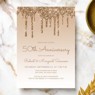 Chic Glitter Drip Goud 50ste Verjaardagsfeestje Kaart
