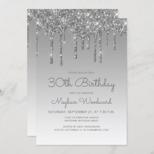 Chic Glitter Drip Silver 30th Birthday Kaart