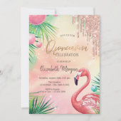 Chic Glitter Drips Roze Flamingo's Quinceañera Kaart (Voorkant)