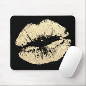 Chic Glitter Effect Gold Lips Black Mousepad Muismat (Met muis)