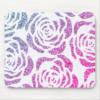 Chic Glitter Effect Purple Roses White Mousepad Muismat
