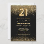 Chic Glitter Goud & Zwart 21e Verjaardag Kaart (Voorkant)