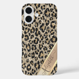 Chic Glitter Leopard Pattern Monogram iPhone 16 Hoesje