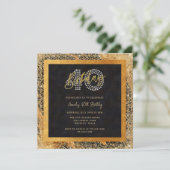 Chic Glitter Zwart en Goud 40ste Verjaardagsfeest Kaart (Staand voorkant)