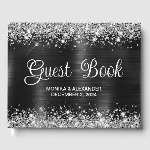 Chic Glittery Black Foil Mariage livre d'hôtes