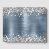Chic Glittery Dusty Blue Foil Mariage livre d'hôte (Verso)