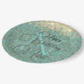 Chic Glittery Feathers Monogram Birthday Papieren Bordje (Gekanteld)