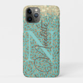 Chic Glittery Feathers Monogram Hoesje-Mate Case-Mate iPhone Case (Achterkant)