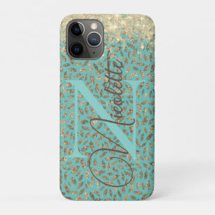 Chic Glittery Feathers Monogram Hoesje-Mate iPhone 11 Pro Hoesje