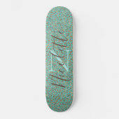 Chic Glittery Feathers Monogram Skateboard (Voorkant)