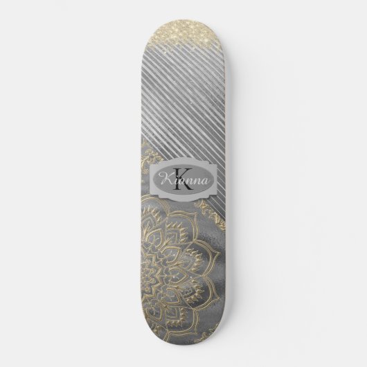 Chic Glittery Mandala Monogram Skateboard (Voorkant)