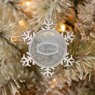 Chic Glittery Mandala Monogram Tin Sneeuwvlok Ornament