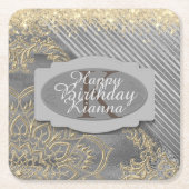 Chic Glittery Mandala Monogram Vierkante Kartonnen Onderzetter (Voorkant)