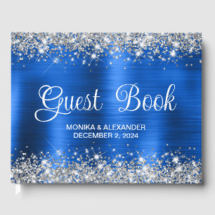 Chic Glittery Royal Blue Foil Mariage livre d'hôte