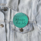 Chic Glittery Turquiose Boss Lady Ronde Button 7,6 Cm (In situ)