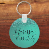 Chic Glittery Turquiose Boss Lady Sleutelhanger (Voorkant)