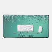 Chic Glittery Turquoise Personalized Boss Lady Bureaumat (Keyboard & Muis)