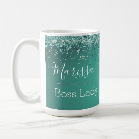 Chic Glittery Turquoise Personalized Boss Lady Koffiemok (Links)