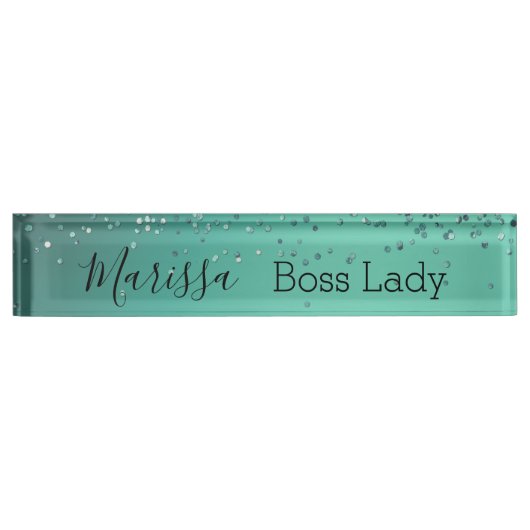Chic Glittery Turquoise Personalized Boss Lady Naambordje (Voorkant)