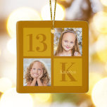 Chic Gold 2 Photo Collage Personnalisé Anniversair<br><div class="desc">Chic or 2 photo carré anniversaire gardien ornement pour une fête de fantaisie. Célébrez votre anniversaire avec de jolies photos sur ce ajouter votre propre cadeau de photo avec des couleurs élégantes. Ajoutez leur nom et leur âge.</div>