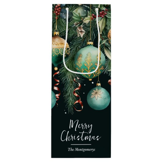 Chic Gold and Green Christmas Tree Ornaments Wijn Cadeautas (Voorkant)