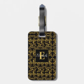 Chic Gold Black Damask zwemmen op eigen naam Monog Bagagelabel (Achterkant verticaal)