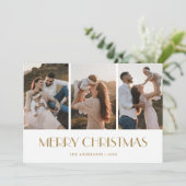 Chic Gold Black en White 3 Photo Merry Kerstmis Feestdagenkaart (Staand voorkant)
