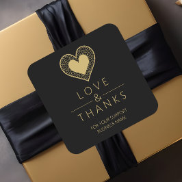 Chic Gold Black Heart Lace Effect Love & Thanks Vierkante Sticker