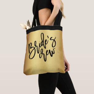 Chic Gold Black Script Bruid's Crew Wedding Draagtas