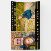 Chic Gold Black Stripes Afstuderen Foto Spandoek (Verticaal)