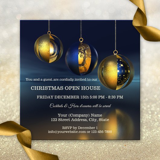 Chic Gold Bleu Artiste Noël Invitation