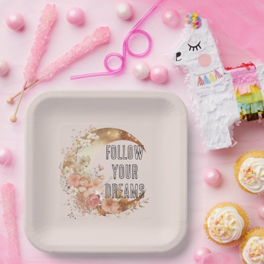 Chic Gold Boho Blush Roze Bloemen Verjaardag Papieren Bordje (Feest)