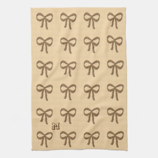Chic Gold Bow Pattern Cream Beige Keuken Handdoek (Verticaal)