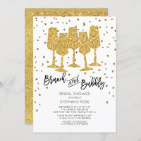 Chic Gold Brunch & Bubbly Bridal Shower Invitation