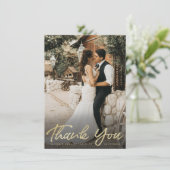 Chic Gold Brush Script met Full Bleed Photo Bedankkaart (Staand voorkant)