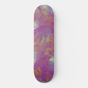 Chic Gold Butterfly Aqua Violet Patroon Skateboard