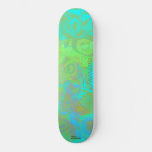 Chic Gold Butterfly Aquamarine Patroon Skateboard