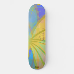 Chic Gold Butterfly Bleu Peach Patroon Skateboard