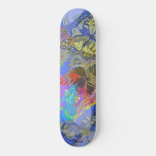 Chic Gold Butterfly Bleu Yellow Skateboard