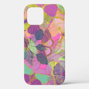 Chic Gold Butterfly Turquoise Violet iPhone 12 Hoesje