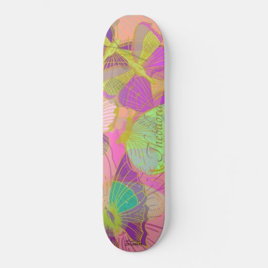 Chic Gold Butterfly Turquoise Violet Pattern Skateboard (Voorkant)