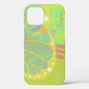 Chic Gold Butterfly Yellow Blue Pattern iPhone 12 Hoesje