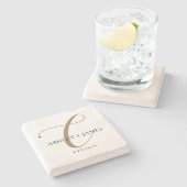 Chic Gold C Monogram Script Naam Trouwdatum Stenen Onderzetter (Zijkant)