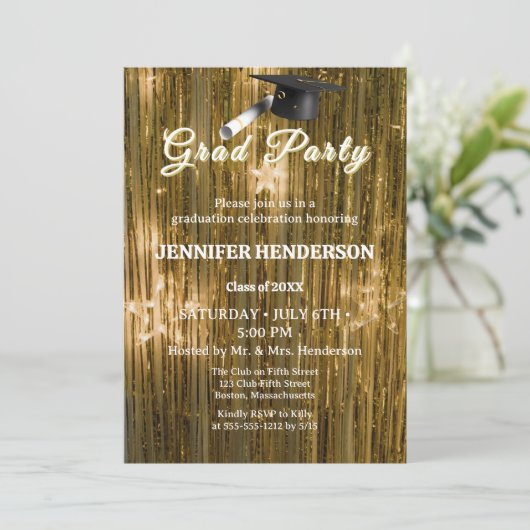 Chic Gold Calligraphy Afstudeerfeest 2025 Kaart (Staand voorkant)